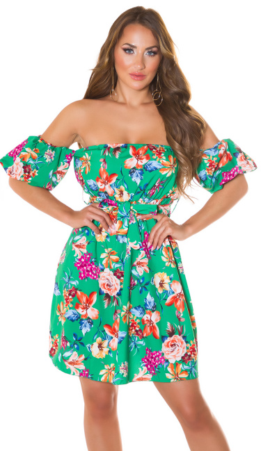 Trendy Off-Shoulder Minidress with print Green